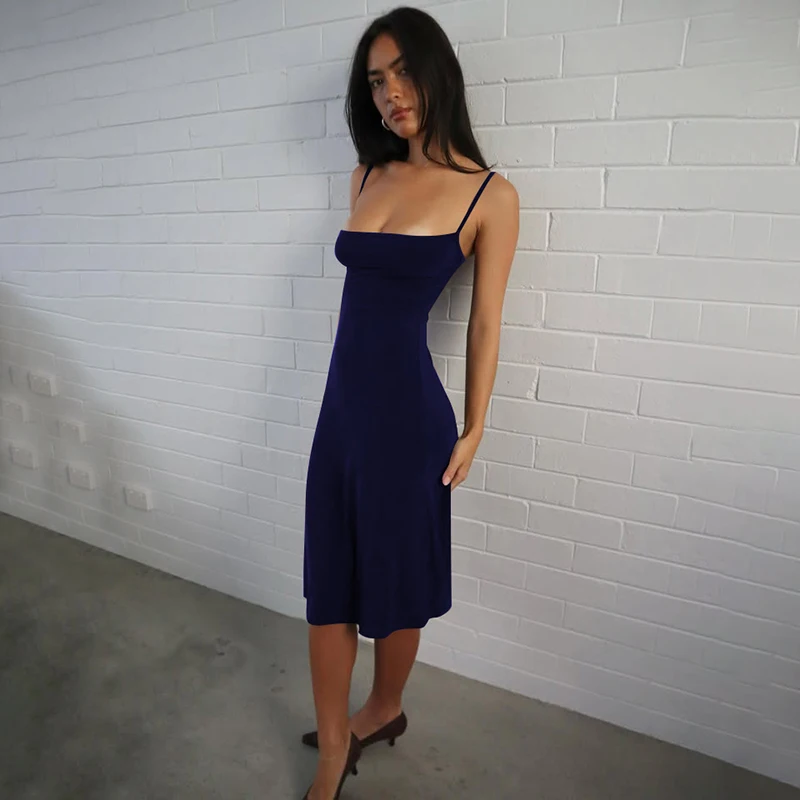 Hugcitar Damen-Kleid, elegant, einfarbig, sexy Midikleid, ärmellos, rückenfrei, Sommerkleidung, Geburtstagsfeier, Urlaub – Detail 37