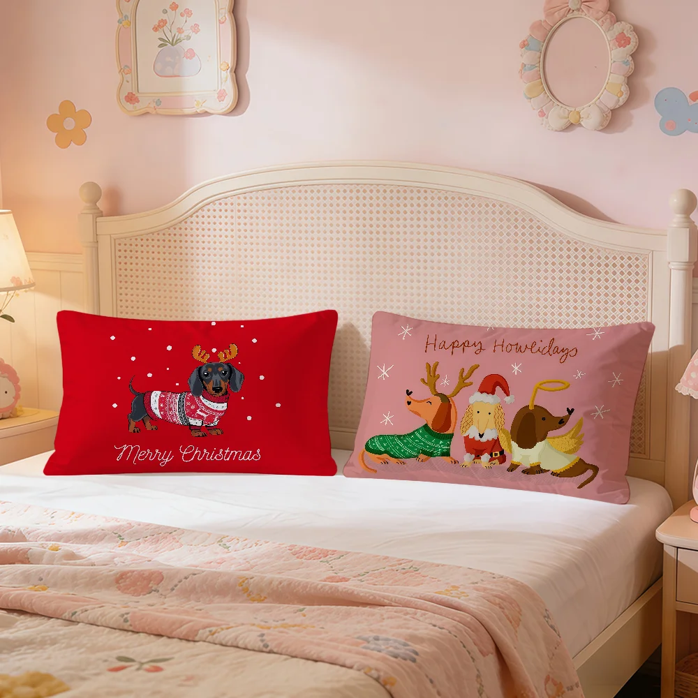 Dachshund Christmas Cushion Cover Rectangle Decorative Long Pillow Cases Sofa Bench Bedroom Chair LivingRoom