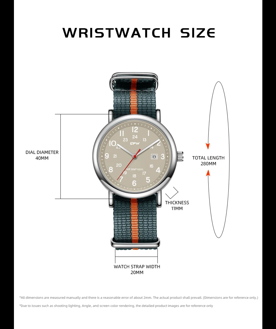 2026 TPW Felduhr Leicht ablesbares Stoffarmband 24-Stunden-Anzeige Quarzwerk Tagesfunktion – Detail 19