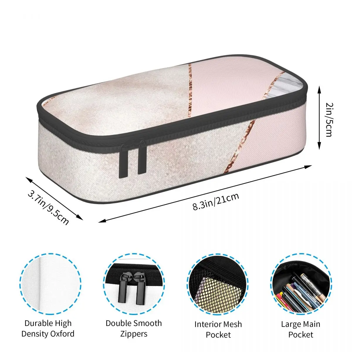 Spliced Mixed Rose Gold Marbl Pencil Cases Pen Holder Storage Stationery Supplies Large Storage Pen Box Pencil Bag for Kids
