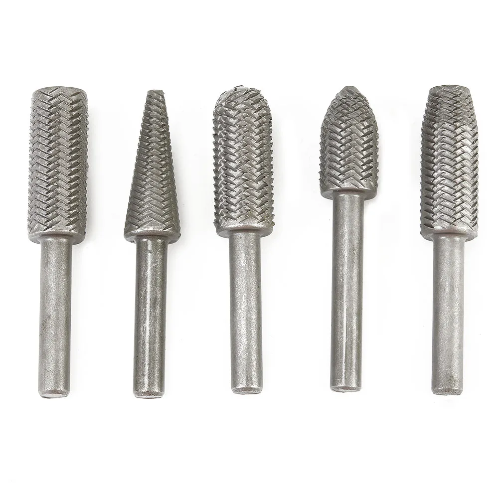 5 pz/set Solido Rotary Raspa File Set File In Acciaio Intagliare Bit 6mm Gambo Taglierina File Rotante Super Duro Per Il Metallo Legno Strumenti di Macinazione
