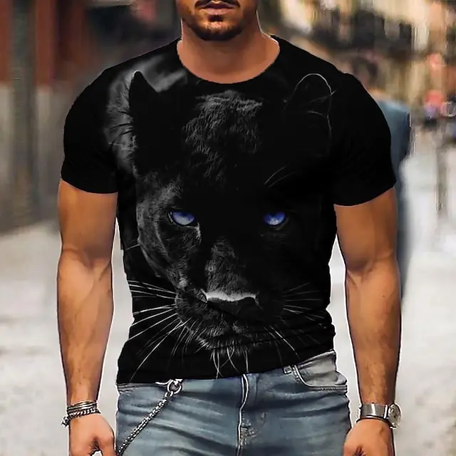 

Summer men's T-shirt loose top casual round neck short sleeve fashion 3D print black panther print sports casual fashion T-shirt