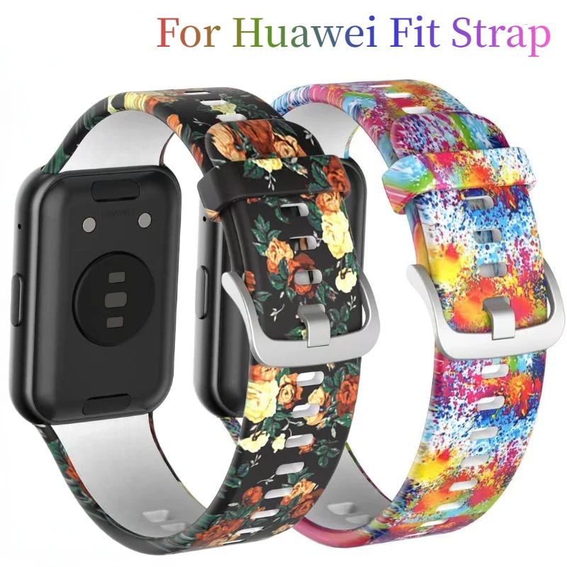 

Color Printed Silicone Strap For Huawei Watch Fit Sports Smart Watch replacement wristband For Huawei Fit strap Accessories Belt
