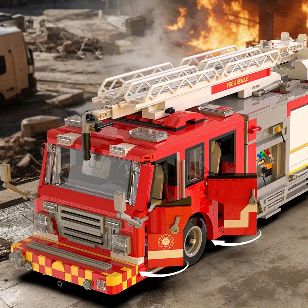 Conjunto de construção de caminhão de resgate de incêndio resistente 3033PCS - Peça central de exibição de colecionador com escadas e engrenagens detalhadas