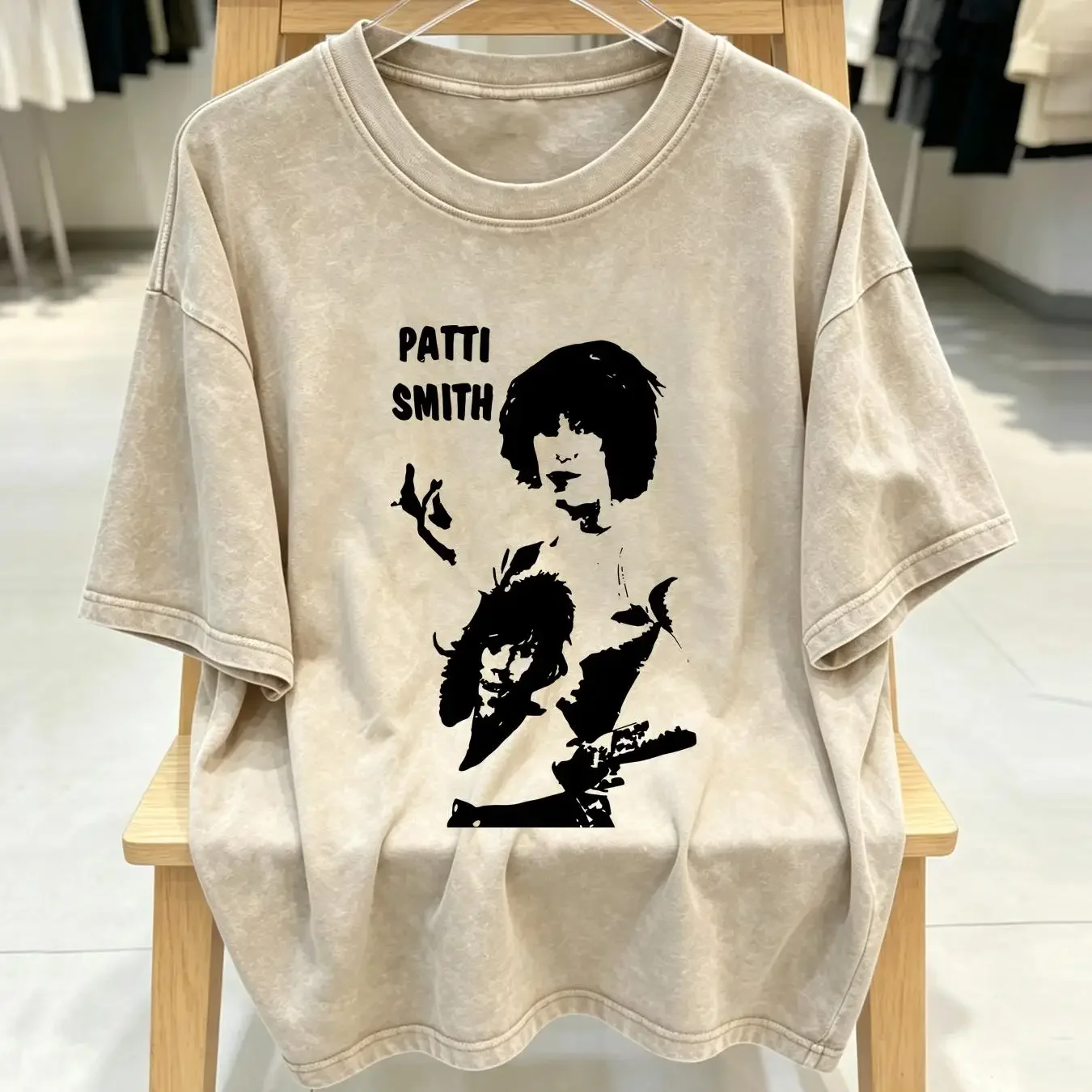 washed T Shirt Patti Smith Music Band White FAn AN26643 vintage Washed designer clothes Breathable Soft Stylish Slightly
