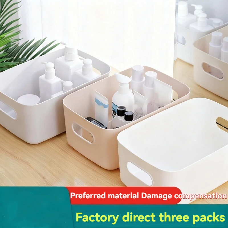 

3pcs Desktop Storage Box, Cosmetic Plastic Organizer, Household Sundry Storage Basket, Dormitory and Kitchen Organizing Box