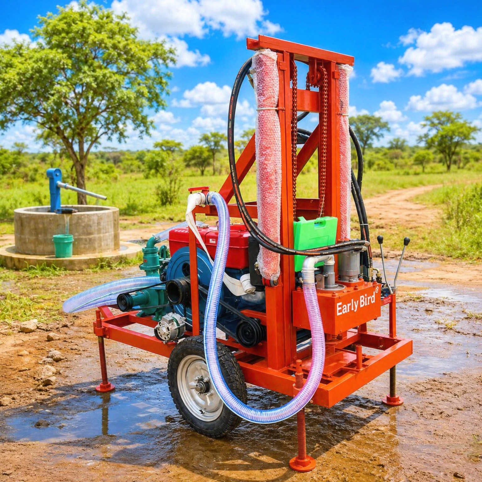 Factory Direct Portable Trailer Water Well Drilling Rig Multifunctional Diesel Borehole Drilling Machine For Rural Farm