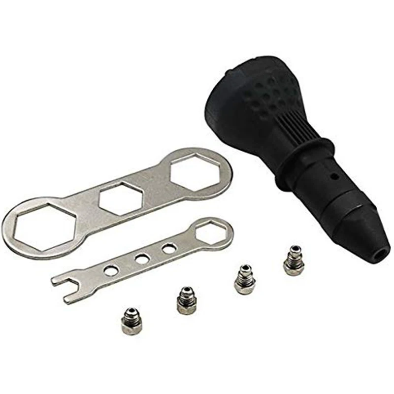 AB09-Rivetto per trapano a batteria elettrico, kit di utensili per trapano elettrico Adattatore per rivettatrice Inserto per dado Accessori per elettroutensili manuali (Nero)