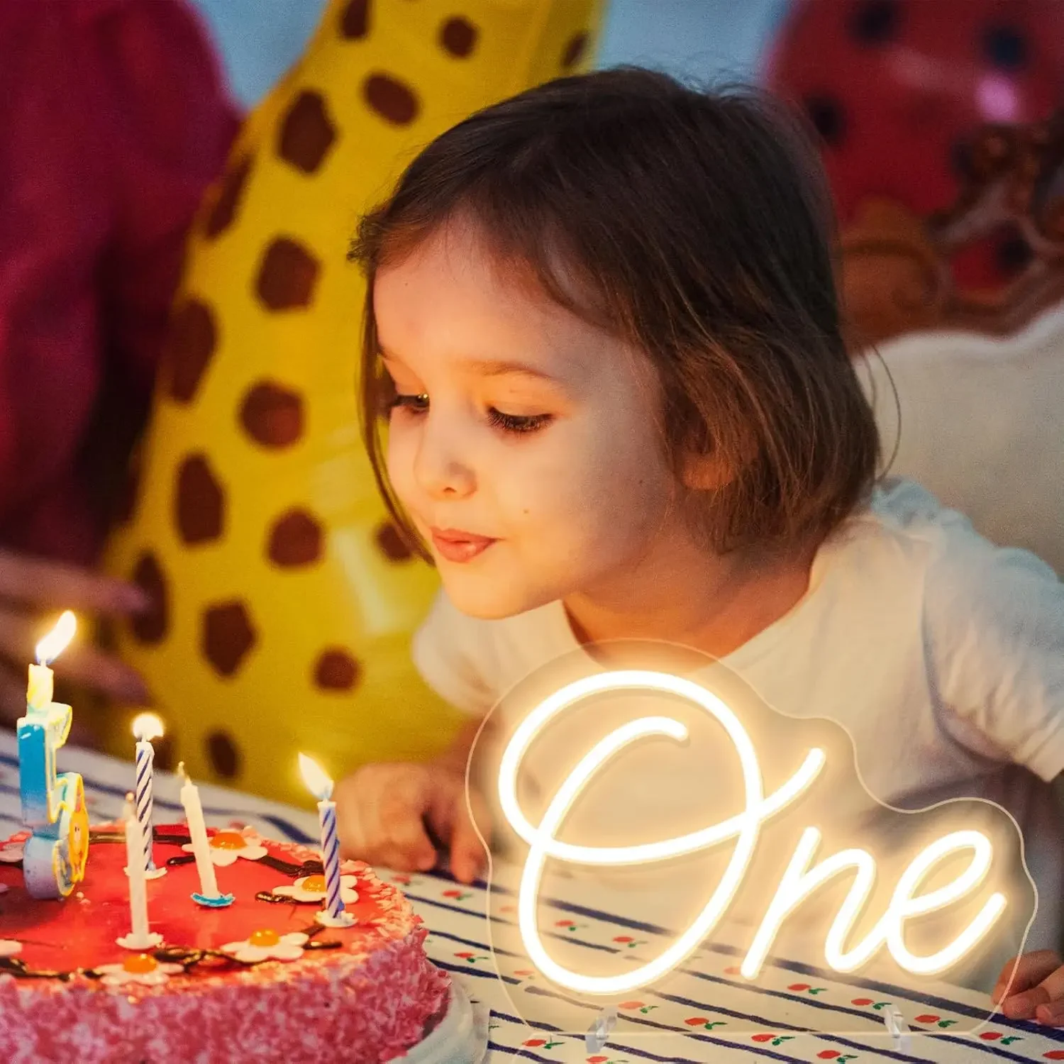 Cursive One Number Neon Sign USB Power Dimmable LED Neon Light for 1st Birthday Party Baby Shower Photo Booth Kid Bedroom Decor