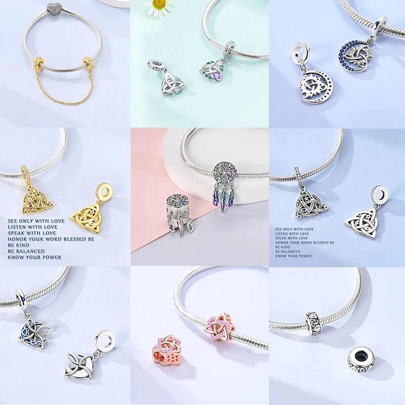 925 Sterling Silber keltische Knoten-Charm-Perlen, Dreifaltigkeits-Mond-Herz-Schmetterling-Anhänger für DIY-Armbänder, Halsketten, Geschenk für Frauen – Detail 1