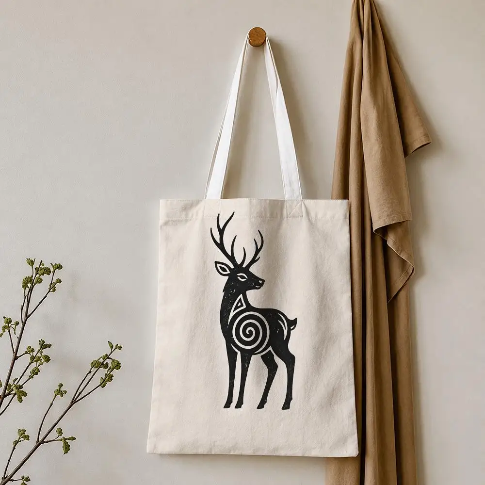 Wild Totem Animals Storage Bags Tote Bag Reusable Shoulder Shopping Foldable For School Work Travel Daily Use