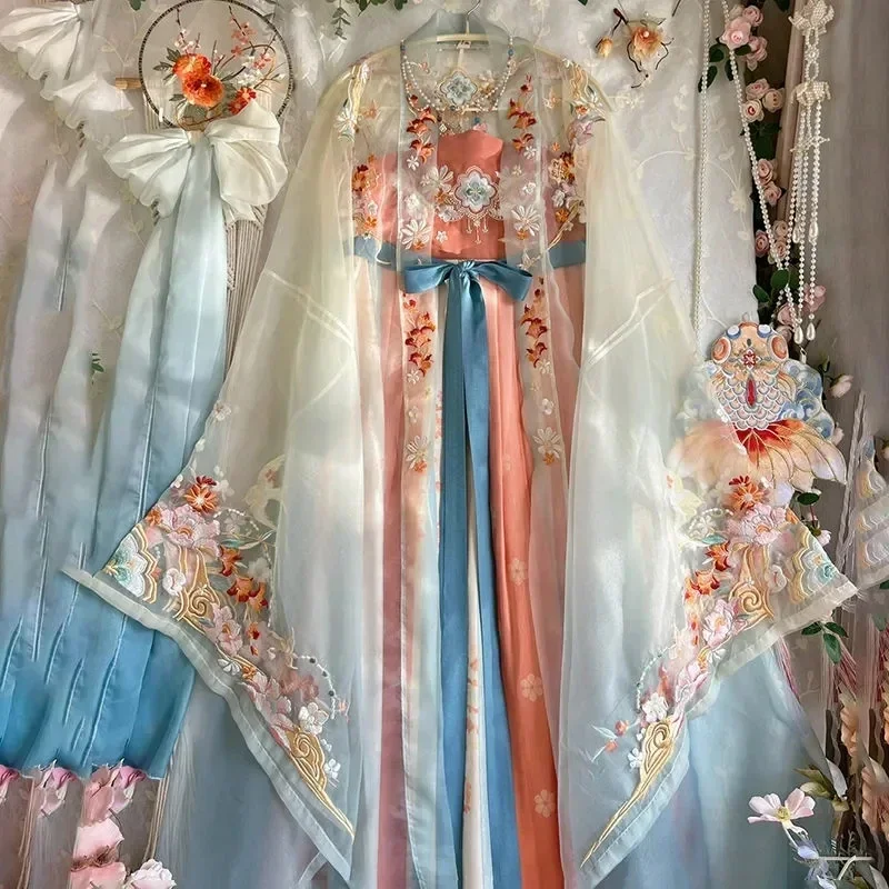 Весенне-летний китайский женский традиционный костюм ханьфу для танцев, костюм феи, древняя принцесса, нежное платье для косплея с вышивкой, S MN3