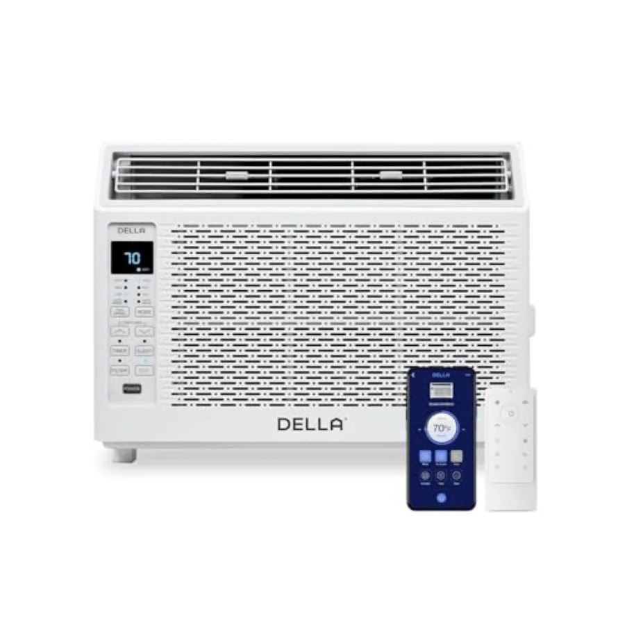 Smart window air conditioner for small rooms, aluminum housing, white, 5000 BTU cooling capacity with WiFi/Alexa control, dehum