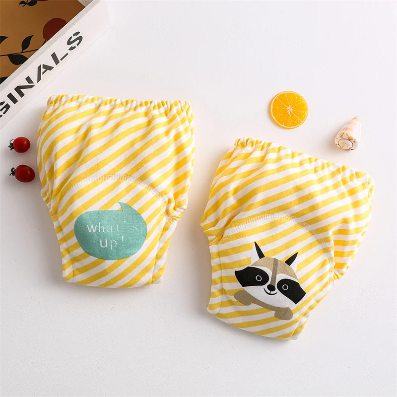 2Pcs New Korean Cartoon Print Reusable Baby Gauze Diapers Waterproof Washable Diapers Pants Cotton Diaper Pockets Learning Pants