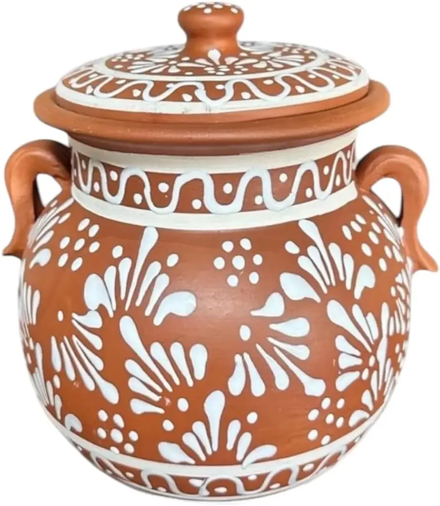 Handmade Clay Bean Pot – 9x9 Inch Mexican Barro Stew Pot, Talavera Style Cooking & Serving Pot