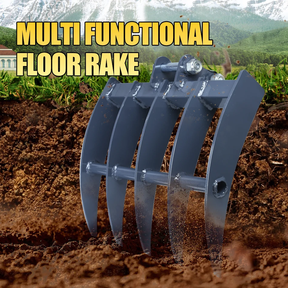 Mini Excavator Rake Attachment Suitable for Gardening and Agricultural Use, 1-Ton Mini Excavator Rake Accessory