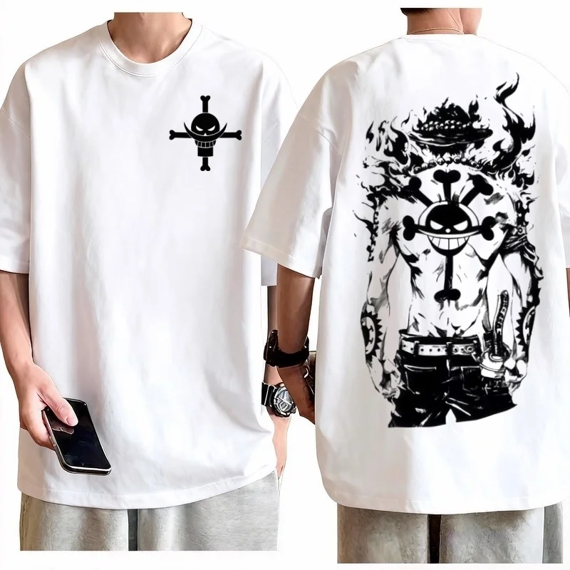 One Piece Whitebeard Ace T-shirt Men Bold Print Cotton Anime Tee Edgy Streetwear Breathable Stylish Daily Casual 2026 Summer