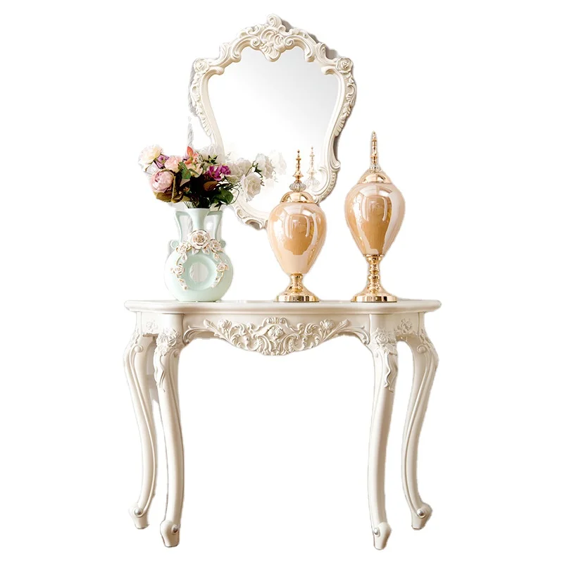 Antique Gold Silver Stroke Luxury Wall Wood Carved Console Table