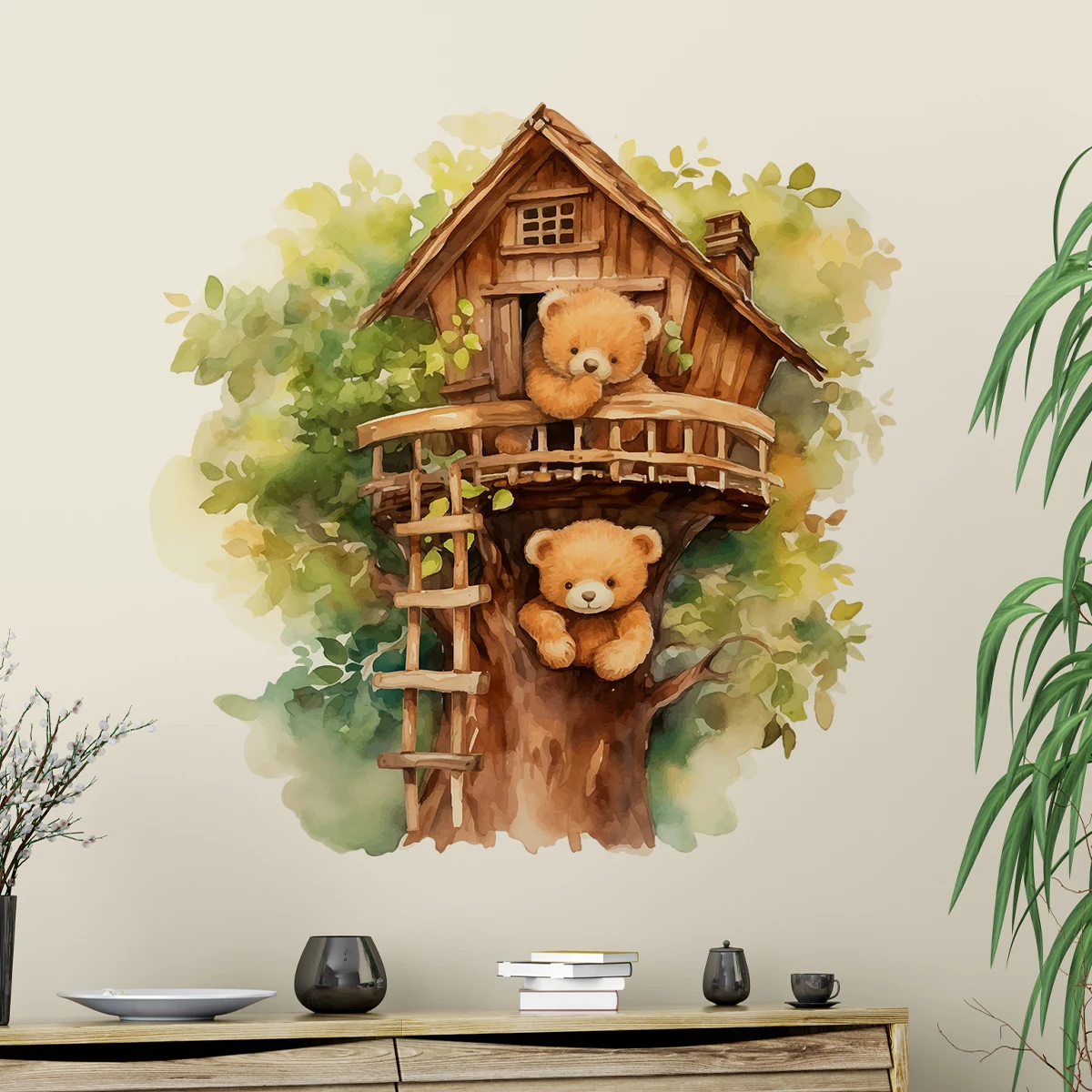 Cute Cartoon Bear Tree House Wall Stickers for Kids Room Bedroom Living Room Home Decoration Wall Decal