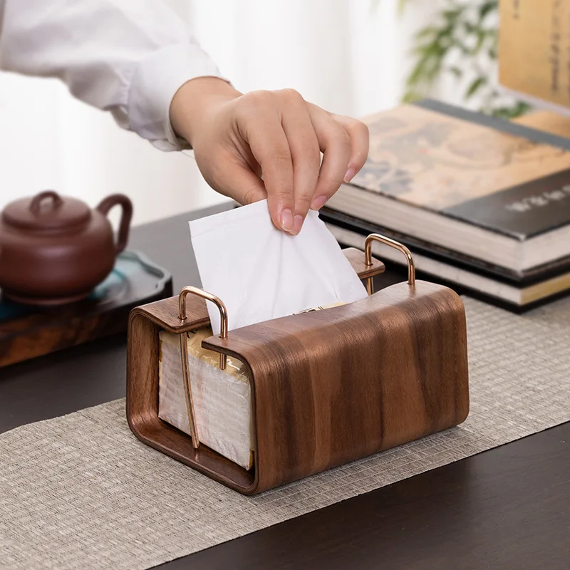 

Creative Cut-out Wooden Tissue Box Living Room Dining Table Extractable Napkin Box Decoration Modern Walnut Shaped Tissue Box