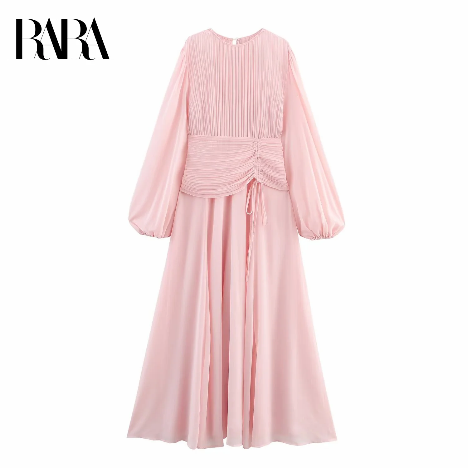 

RARA2025 new summer women's clothing casual fashion simple girl style design gan round neck long sleeve waist long dress
