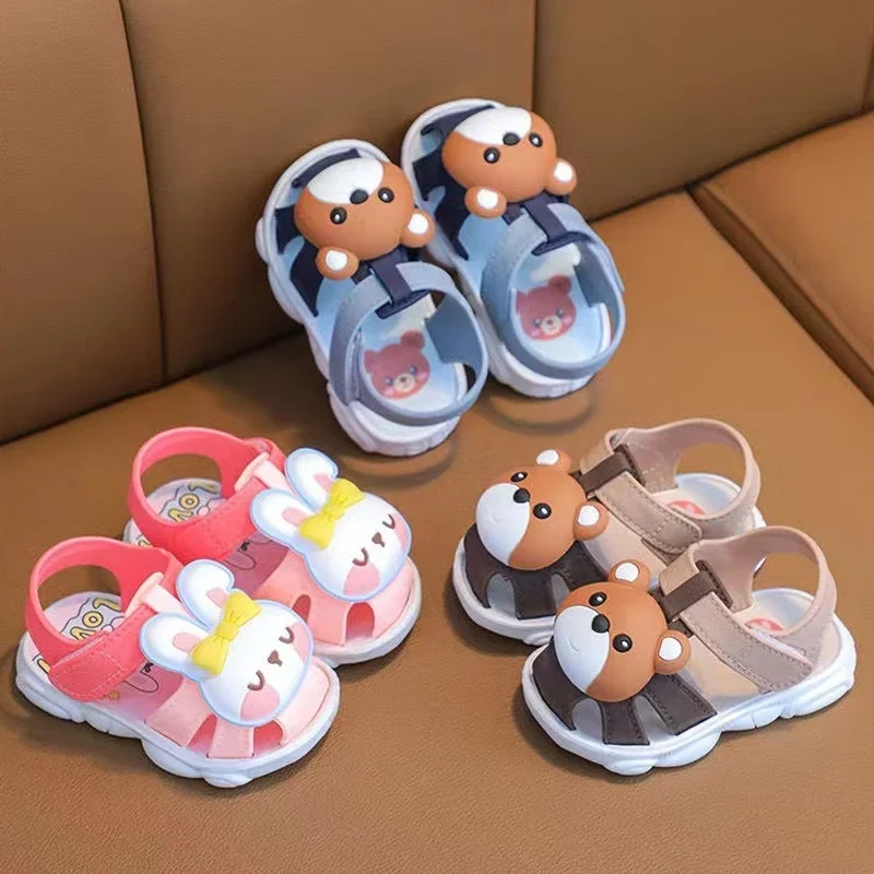 New Summer Beach Sandals For Children Cute Cartoon Bear Boys Girls Toddler Shoes Anti-slippery Soft-soled Korean Style Footwear