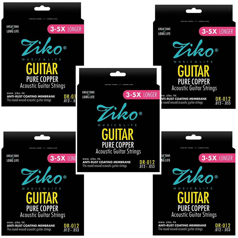ZIKO 6 Snaren/Set Akoestische Gitaar Snaren Koolstofstaal Hexangon Legering Kern Diep Messing DR 010 011 012 voor Beginners Accessoires