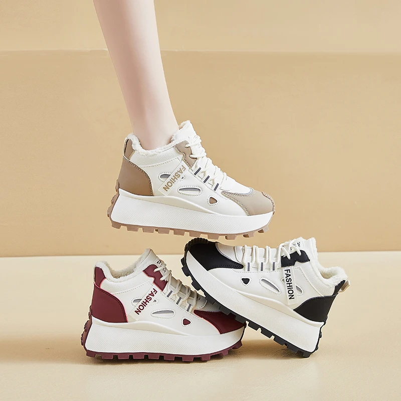 

Women’s Winter Fleeces Trainers Fashion Thick-soled Clunky Sneakers Thickened Warm Casual Sports Shoes Plush Thermal Ankle Boots