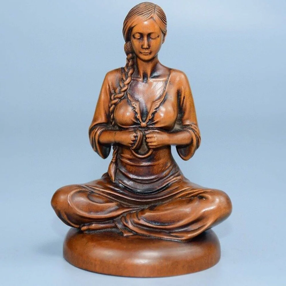 JW222 - 10CM Pretty Lady Girl Boxwood Sculpture People Figurine Decoration Craft Gift Miniatur Ornaments