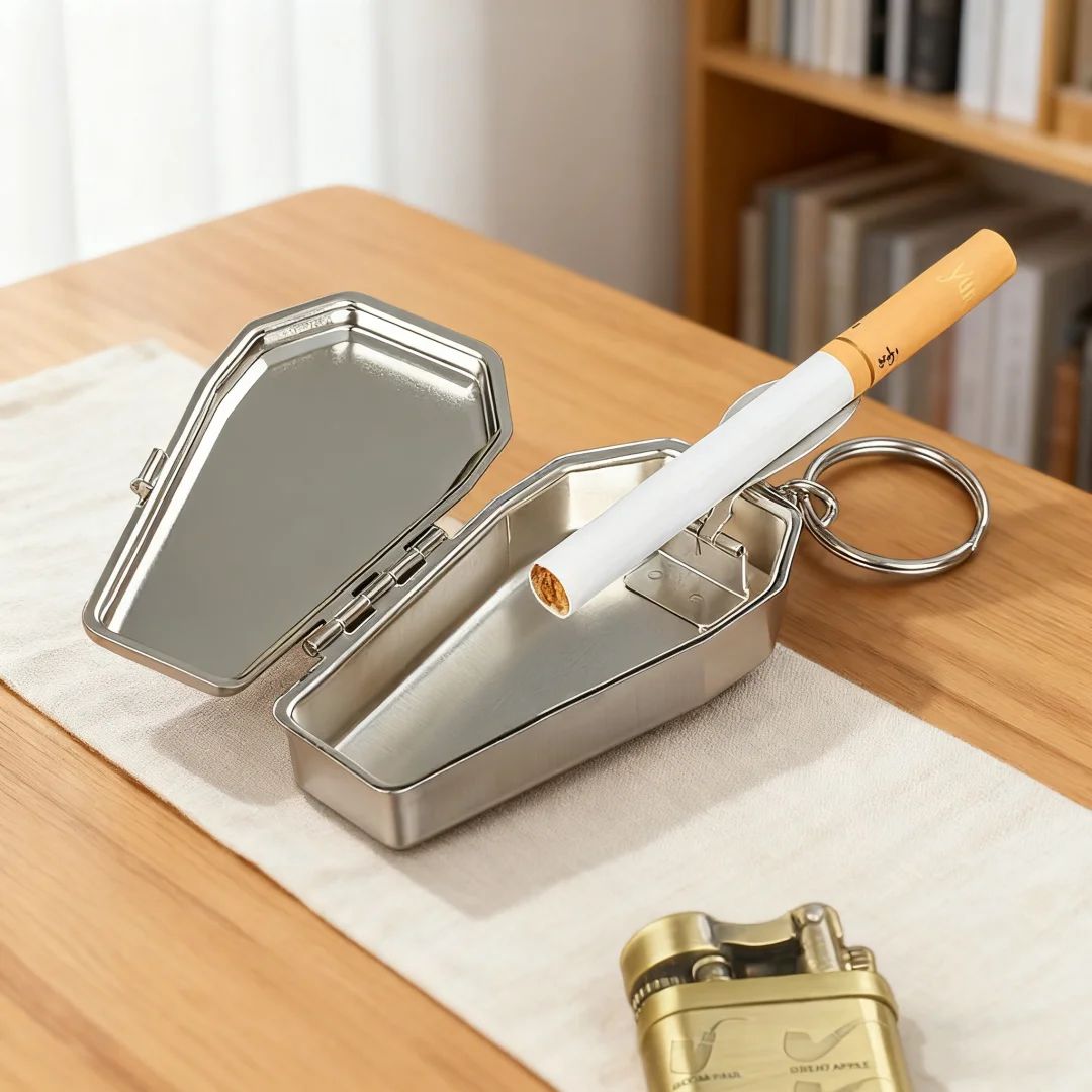 

Уникальный портативный брелок в форме гроба, металлическая пепельница для мужчин, аксессуар для уличных сигарет