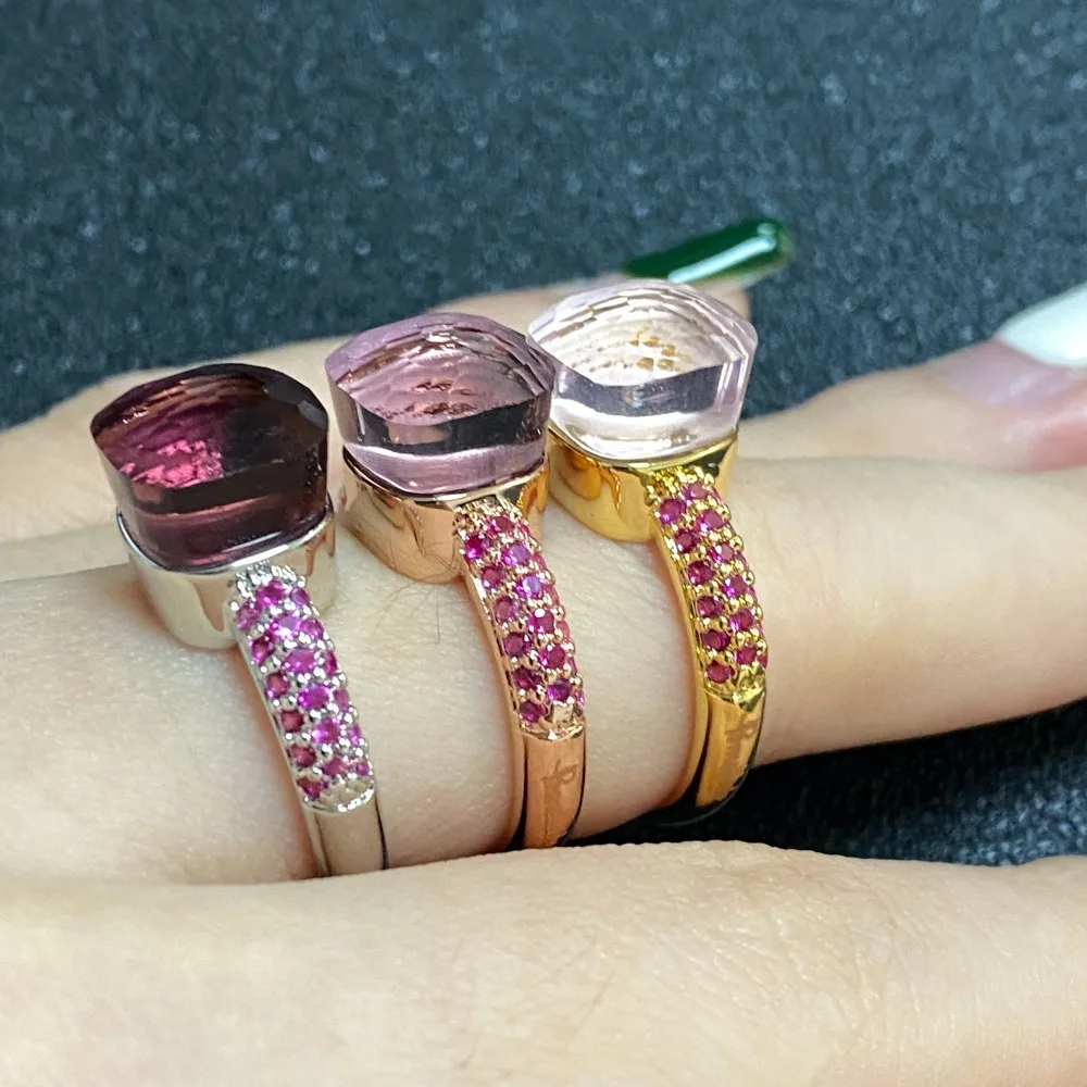 Anillo de cristal con incrustaciones de circonita púrpura chapada en platino para mujer, joyería de cristal de caramelo, anillo de Color dulce, anillo de cristal púrpura, anillo clásico