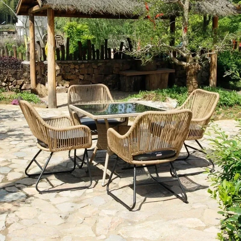 & Modern Leisure Coffee Table Combination Rattan Chair Courtyard Outdoor Furniture Garden Outdoor Rattan Sun Sofa Lounger Chairs