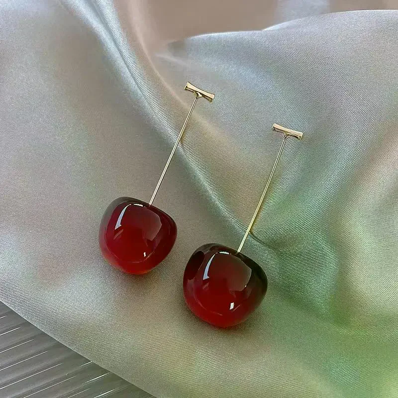 Sweet Red Cherry Earrings Ladies Fashion Delicate Fruit Design Drop Dangle Earrings Wedding Party Korean Ear Jewelry Gift Fun