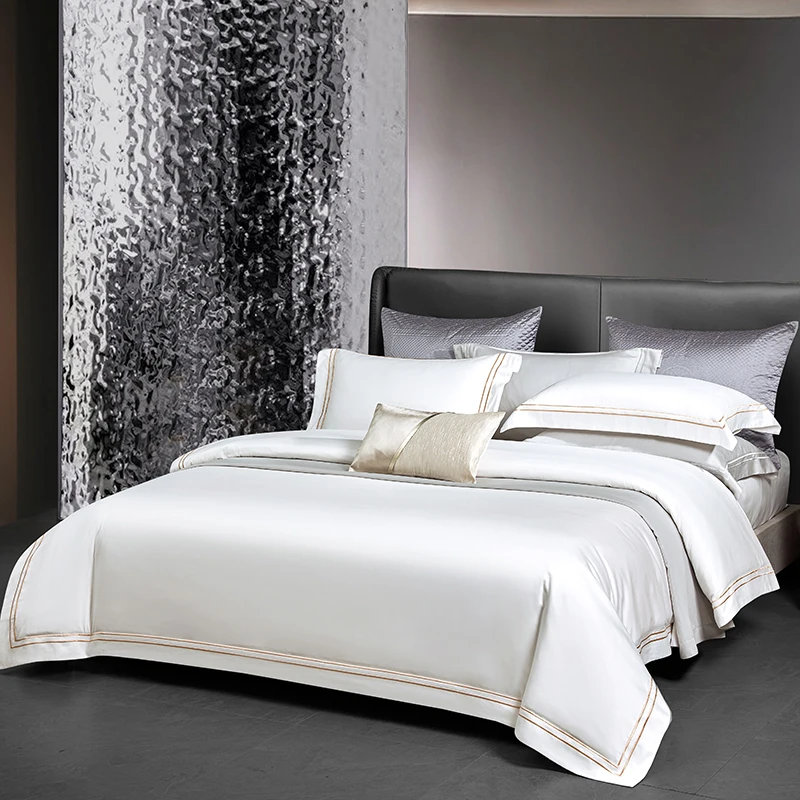 White Egyptian Cotton Luxury Hotel Style, Silky Soft Bedding Set, Embroidery Duvet Cover, Bed Sheet, Pillowcases, 1000TC