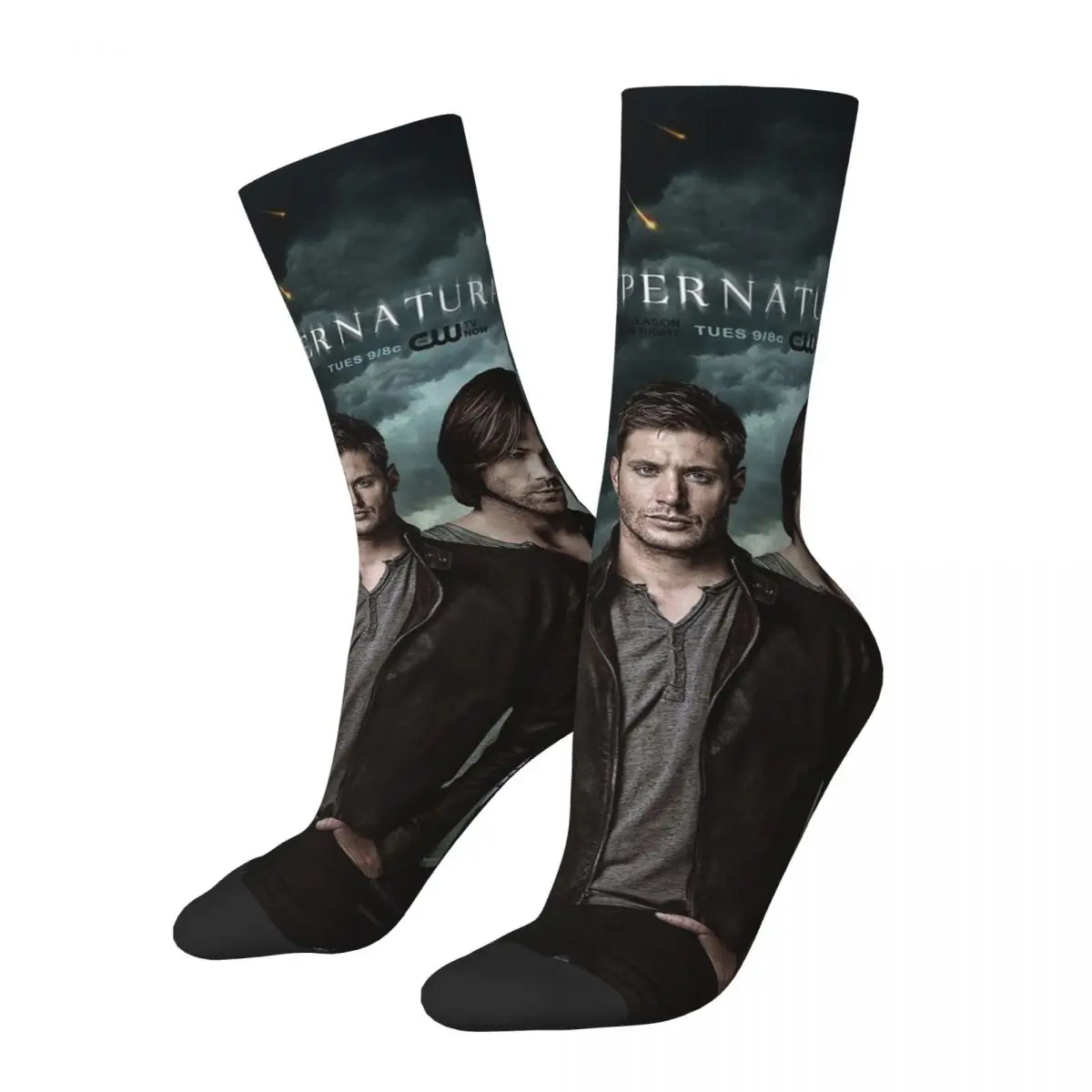 Winter Warm Harajuku Men's Women's Supernatural Horror Movie Socks Sam Dean Wincester Castiel Sweat Absorbing Crew Socks