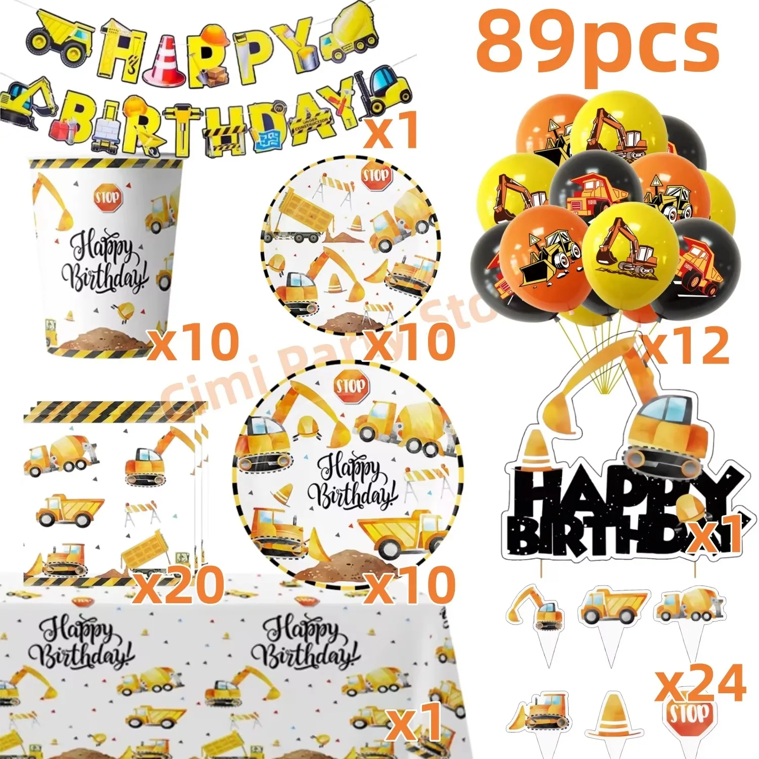 Baustellen-Geburtstagsparty-Geschirr, Baufahrzeug-Thema, Deko-Becher, Teller-Set, Ballons, Dekorationen, Jungen-Geschenkset, Zubehör