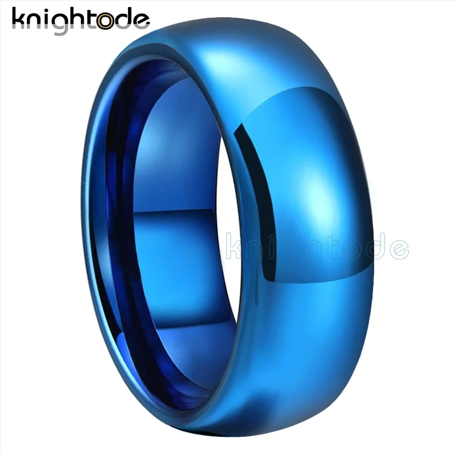 6mm 8mm 100% Pure Tungsten Carbide Blue Engagement Rings For Men Women Fashion Wedding Band Dome Polished Comfort Fit