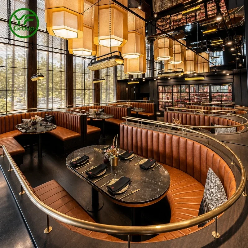 Luxury Commercial U-shape Booth Seating Leather Restaurant Furniture Custom Upholstered Banquette Bench for Hotel Cafe