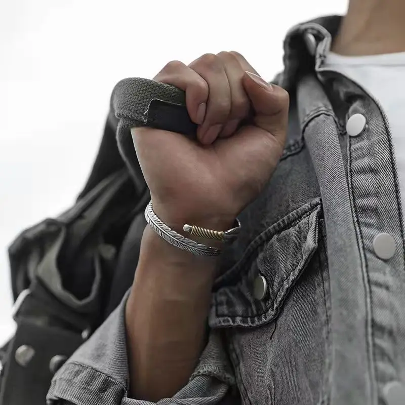 men, trendy retro style, Takahashi Goro open silver bracelet, fashionable new model