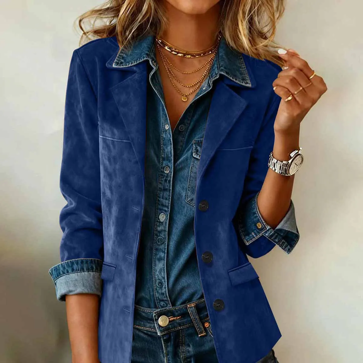 سترة كلاسيكية ناعمة من جلد الغزال الصناعي سترة نسائية أنيقة بياقة مقلوبة وزر معطف خريفي جديد بأكمام طويلة سترة شتوية ملابس خارجية #6