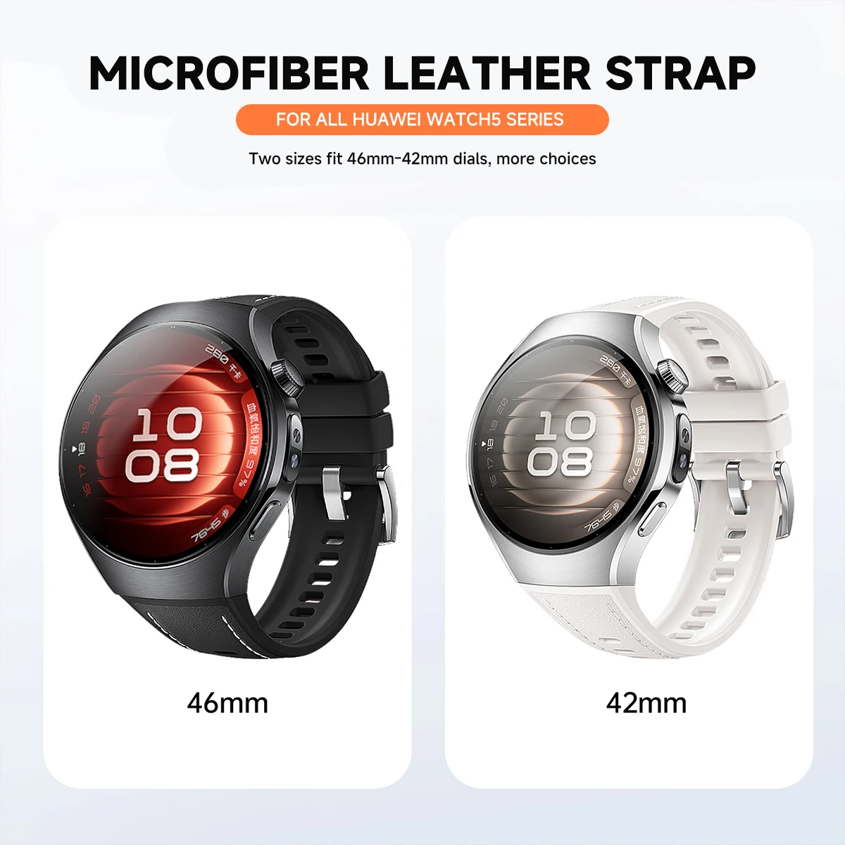 Original Silicone Leather Strap for Huawei Watch 5 46MM No Gaps Rubber Band for Huawei Watch 5 42mm Quick release Button Band