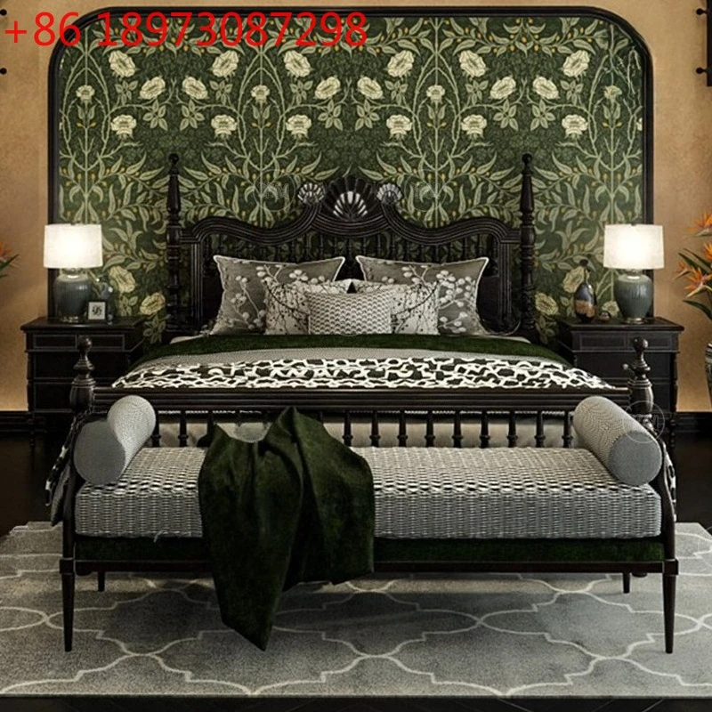 Scallop solid wood princess bed retro carved neoclassical pillar bed