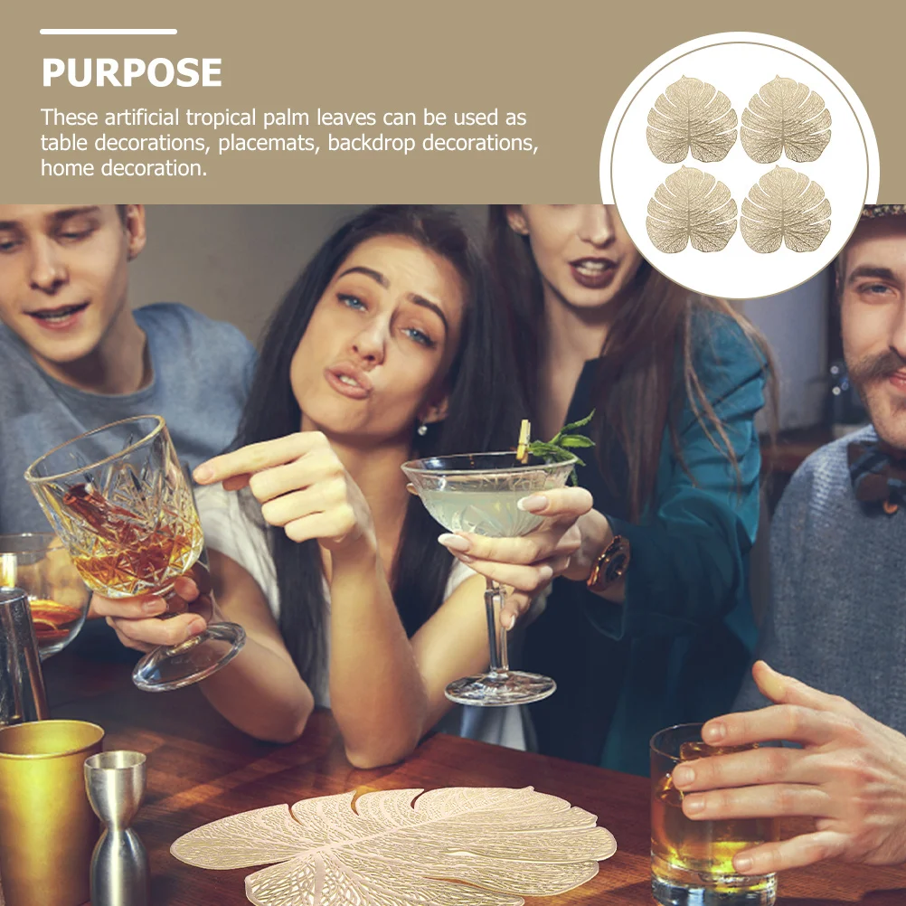 

4Pcs Dining Table Mat Leaf Placemats Heat Resistant Summer Table Decor Party Placemat Tropical Palm Leaf Design