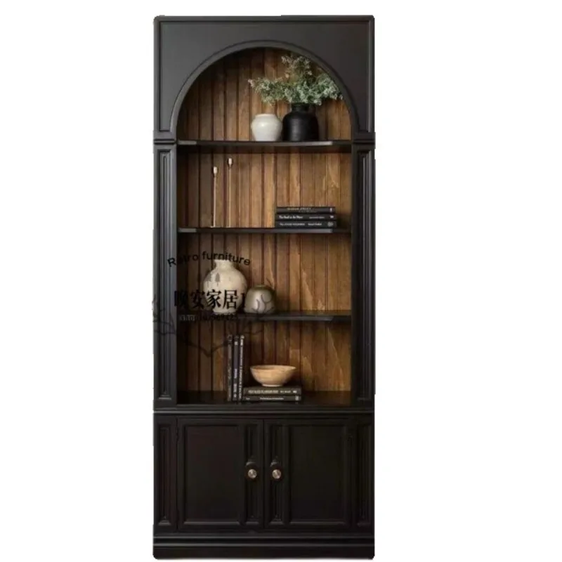 rural solid wood wine cabinet French retro old small apartment model room arched bookcase decorative cabinet all solid wood