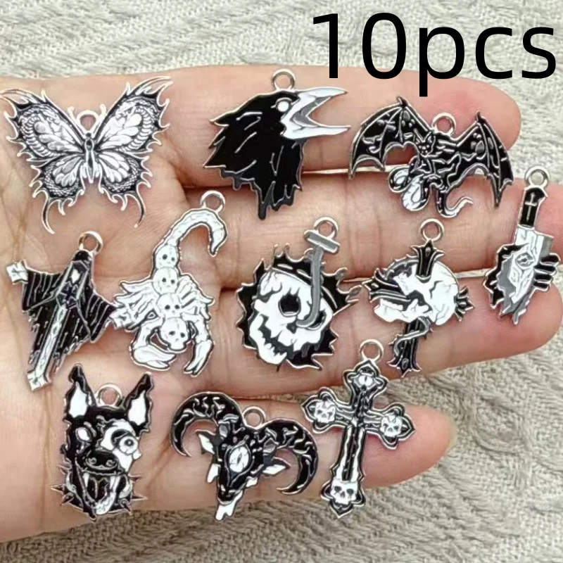 10Pcs Fashio Halloween Dragon Crow Alloy Enamel Pendant DIY Earrings, Necklace, Bracelet Accessories Jewelry Making Materials