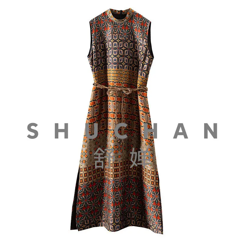 Ingenious Design Tank Dresses 100% Natural Silk Fragrant Cloud Yarn Flower Dill Positioning Flower Vest Dress Women's 36C4