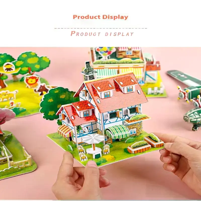 Puzzle 3D z papieru Montessori Miniaturowe domki Kartonowe modele konstrukcyjne Puzzle dla dzieci DIY Dom Zabawki edukacyjne