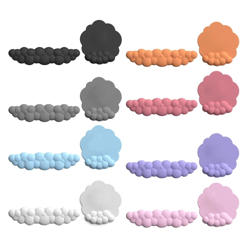 Cute Cloud Shape Wrist Rest Pad PU and Anti-Slip Rubber Base Memory Foam Keyboard Mousepad Palm Rest Set