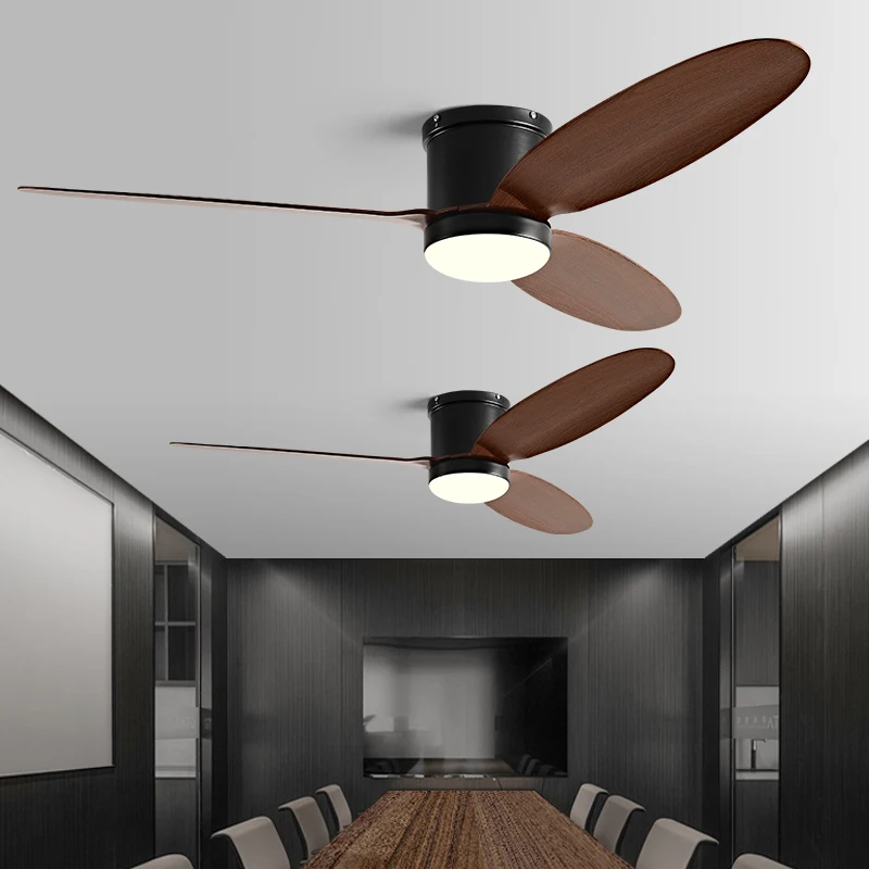 52inch Low Floor Ceiling Fan Light Black DC Remote Control Led Fan Llights Indoor Restaurant 110V 220V With Fan Chandelier