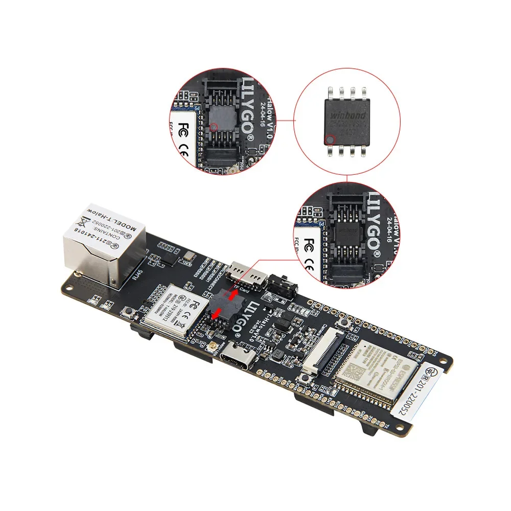 LILYGO T-Halow ESP32-S3 with RJ45 Port & Camera Interface, Equipped with 18650 Battery Holder